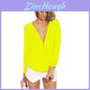 Elegant Women's Fashion Casual Autumn Blouse With V Neck And Long Sleeves Zipper Top