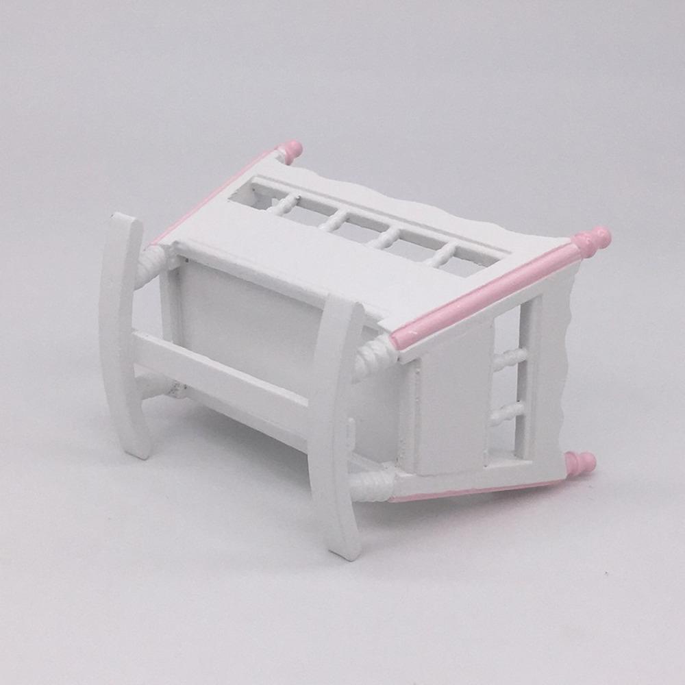 1:12 Dollhouse Miniature Dolls Furniture White Wooden Cardle Baby Bed Kids Toys Wooden Nursery Cradle Baby Crib