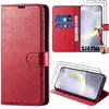 Case - for Samsung Galaxy S24 Plus - Red Leather Effect - Magnetic Closure - 2 Tempered Glasses