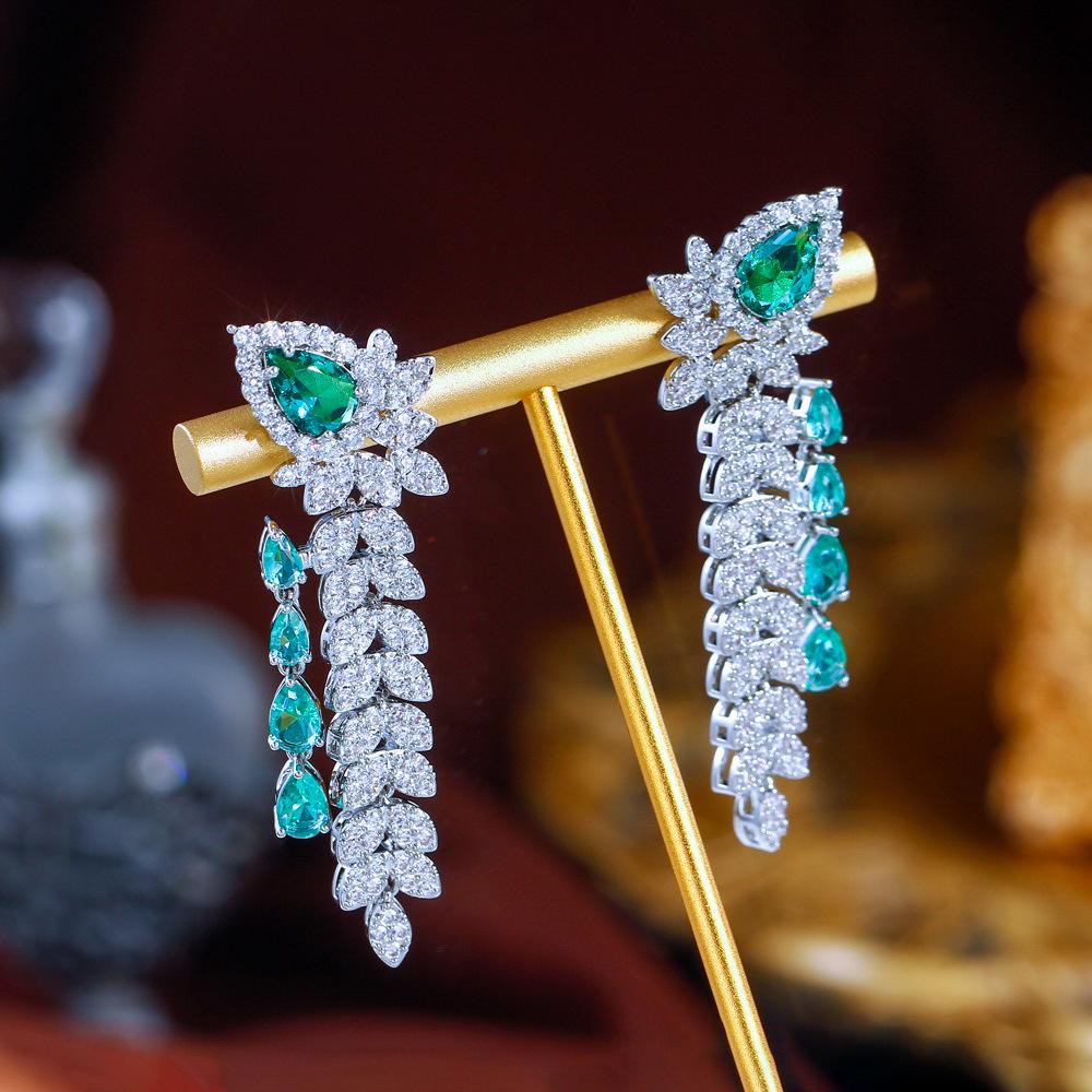 Light Luxury Wheat Ear Fringed Earrings Banquet Dress With Design Sense Long Zircon Earrings Earrings