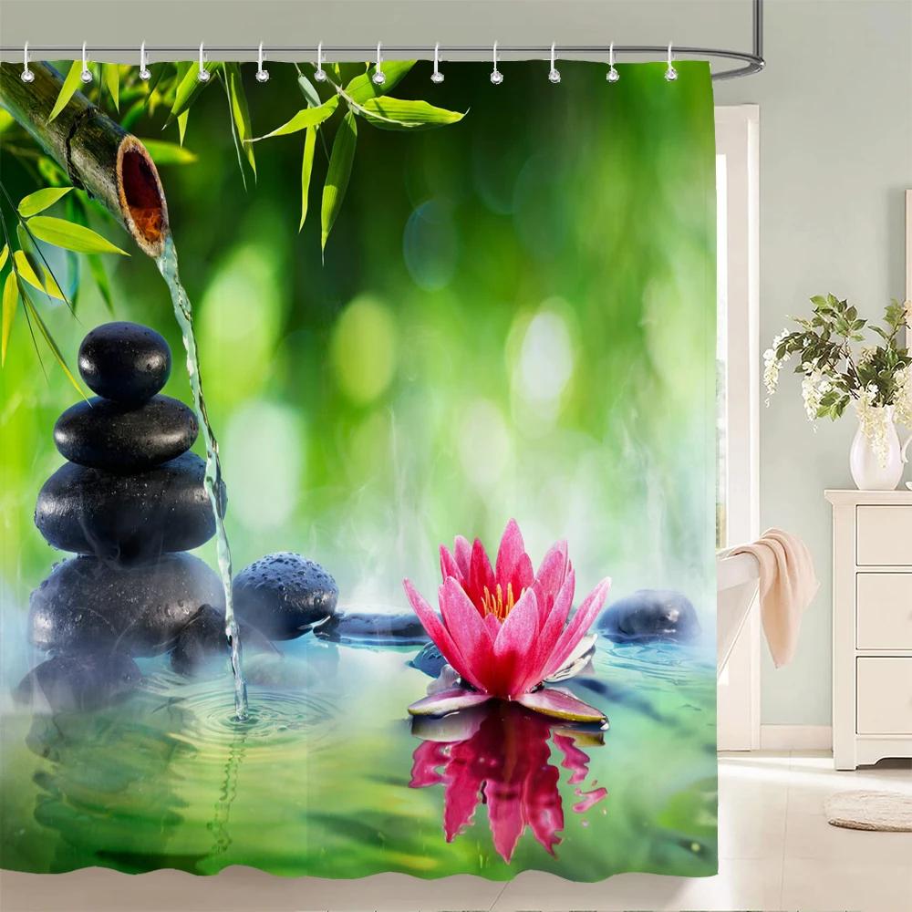 Green Plant Bamboo Shower Curtain Bathroom Bath Curtain Waterproof Polyester 3D Printed Trees 180*200cm Bath Screen With Hooks