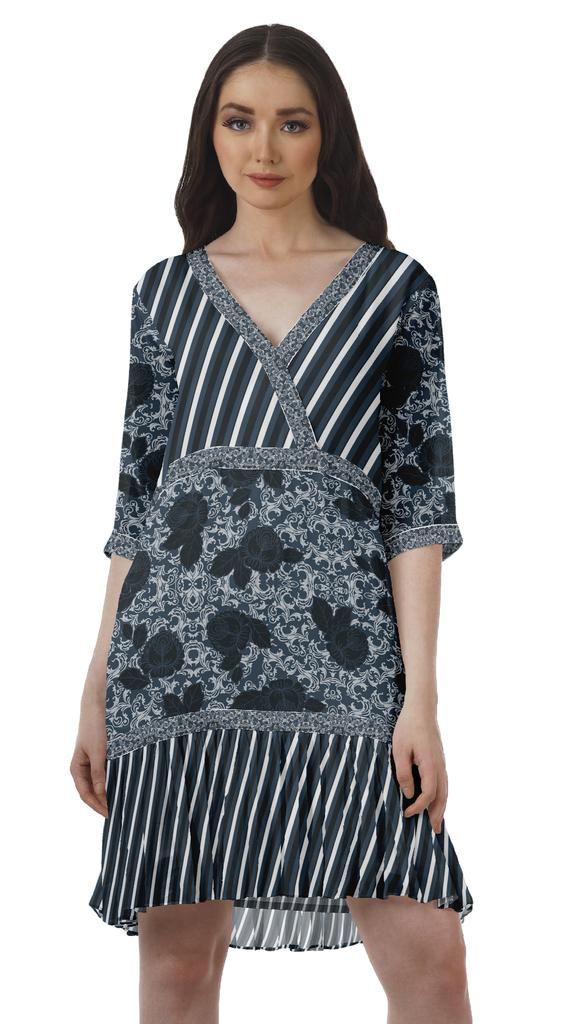 Moomaya Printed 3 4 Sleeve Georgette V-Neck Plus Size Clothing For Women