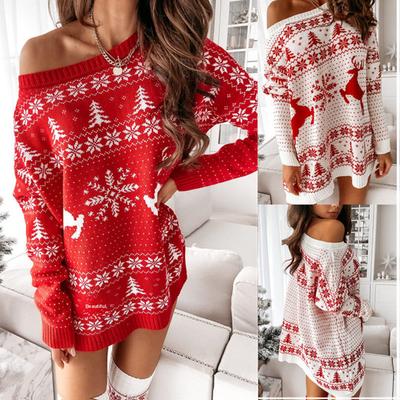 Fall Winter New Women's Christmas Pile Loose Knit Long Sleeve Dress