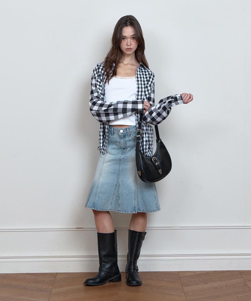 Kyuliti C Color Block Check Oversized Shirt_Black