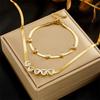 Fashion Light Luxury Simple Transparent Heart Zirconia Snake Bone Necklace Bracelet Set Stainless Steel Titanium Steel