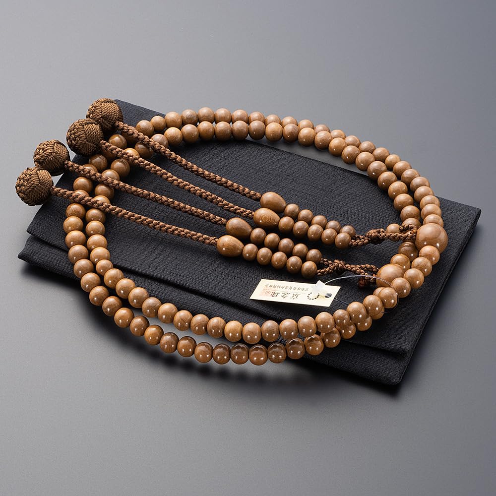 Takita Shoten Buddhist Altar Shop: Shingon Buddhist Prayer Beads, Men's, 12-inch, Pure Plum Wood, Silk Tassel, with Prayer Bead Pouch, Kyoto Style, Ko