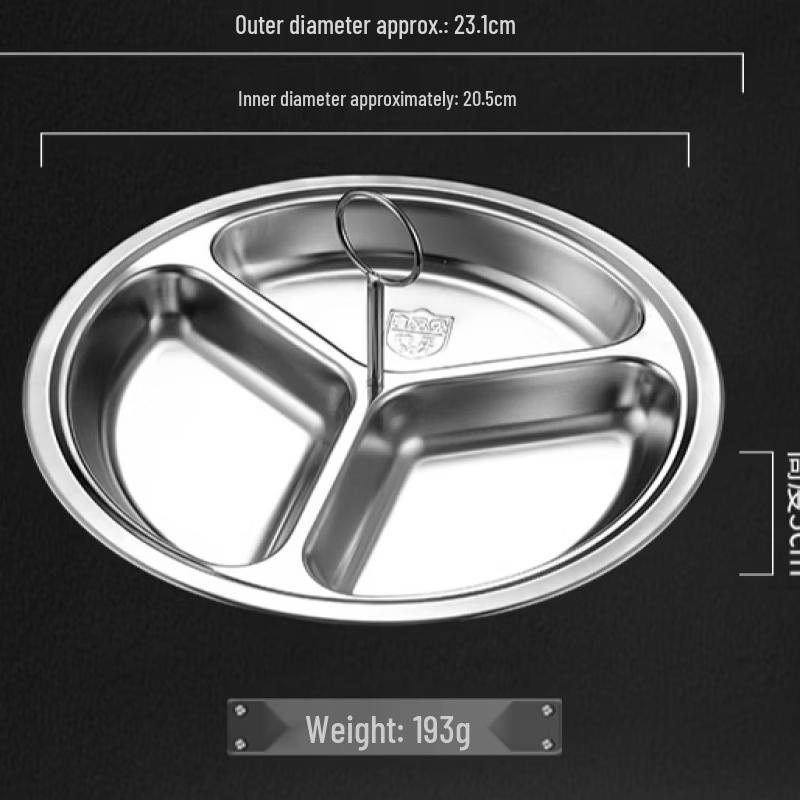 Stainless Steel 3-Compartment Steaming Plate with Detachable Handle