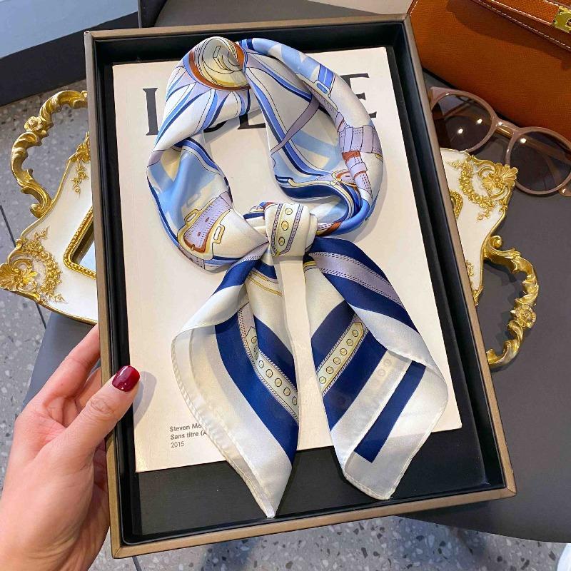 New Striped Silk Scarf Simulation Silk Small Square Scarf Simple Fashion Professional Scarf Silk Scarf Square Scarf High-end Matching
