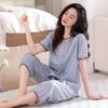 Woven Cotton Gauze Pajamas Women's Summer Cotton Short-sleeved Cropped Pants Thin Cotton Middle-aged Mother Summer Loungewear