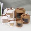 12pcs Party Favor Ribbon Gift Packaging Transparent Window Candy Box Kraft Paper Brown White