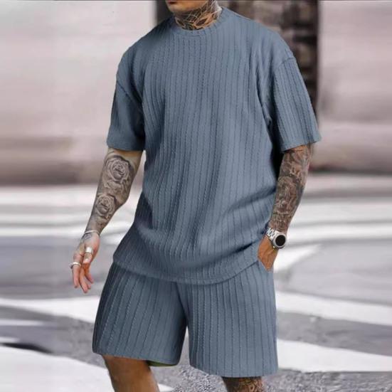 2 Stuks/Set Heren Sportpak O-Hals Korte Mouw T-shirt Elastische Taille Wijde Pijpen