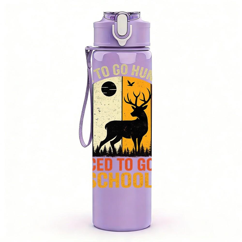 1PC Forced To Go To School Retro Print 750ml Color Plastic Sports Water Bottle Leakproof Flip Straw Lid Suitable for Sports Office Home Use