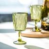 300 ml Vintage stikla vīna kauss Mājas stikla kauss Kāzu ballīte Ūdens vīna glāzes Zaļie, eleganti lapu raksti ar reljefu stikla trauki
