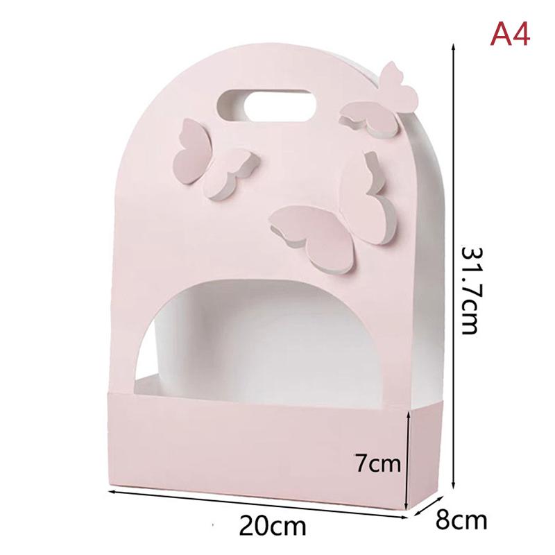 Flowers Arrangement Kraft Paper Bag Folding Portable Flower Packaging Box Waterproof Flower Basket Heart Handle Gift Tote Bags