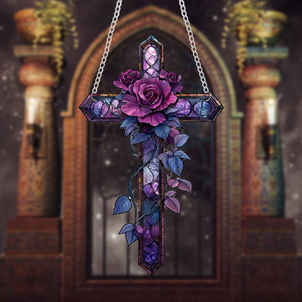 New Style, Religious, Purple Cross, Acrylic, Bedroom and Study, Wall Decoration, Waterproof and Wear-resistant Pendant, Hanging Decoration