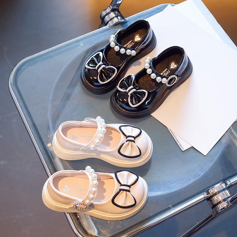 Kinder Mädchen Schuhe Perle Bogen Knoten PU Leder Prinzessin Schuhe Kinder Mädchen Weichen Boden Nicht-Slip Flache Einzelnen Schuhe baby Schuh