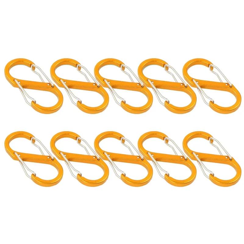 10PCS S Double Carabiner Set Tactical Gear Hooks for Camping EDC Survival Climbing Spring Backpack Keychain Clip