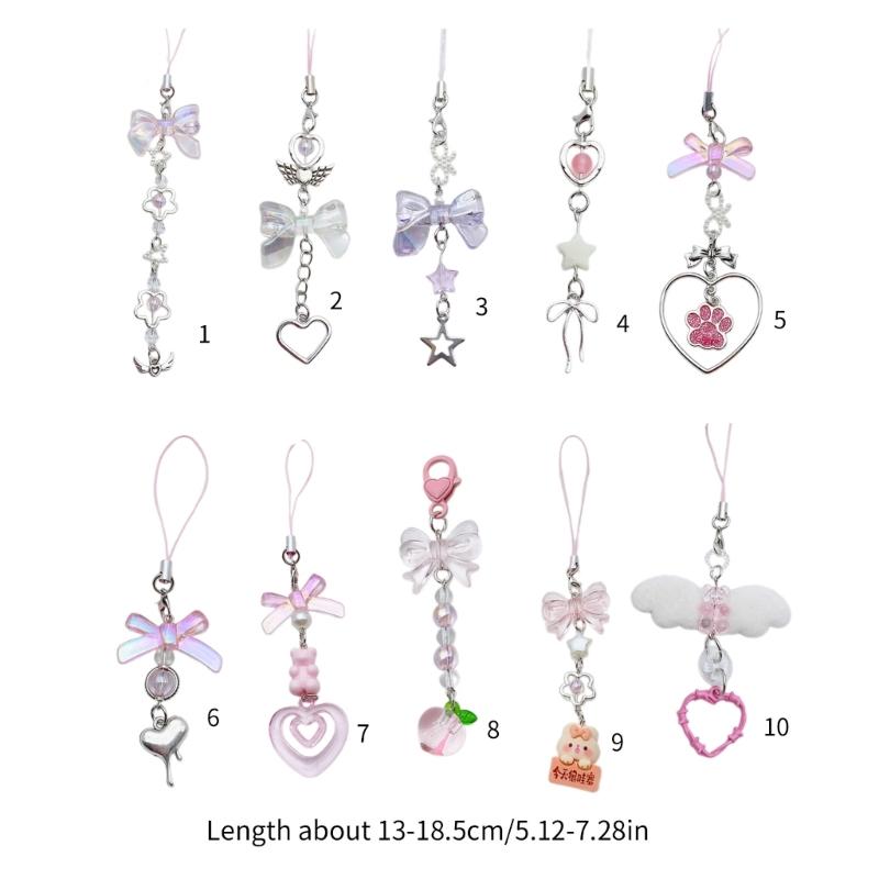 Telefoonkoord met Kralen Polsbandje Strik Hart Telefoonketting DIY Handgemaakte Strikjes Sleutelhangers Rugzak Telefoon Camera Accessoire