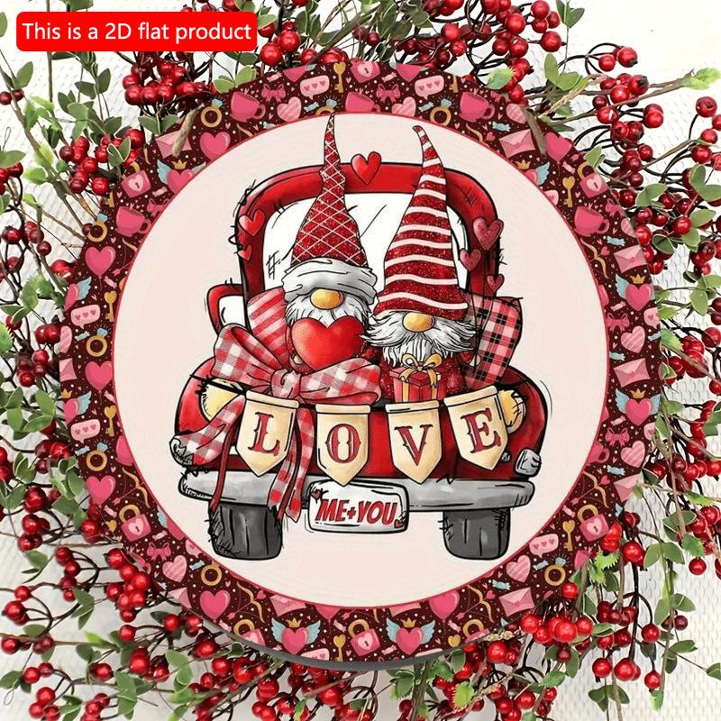 Plat 2D 20*20cm, Décoration de Maison pour la Saint-Valentin, Décoration Circulaire en Bois Créative Gnomes pour la Saint-Valentin, pour Décoration de Maison, Café, Hôtel, Bar.