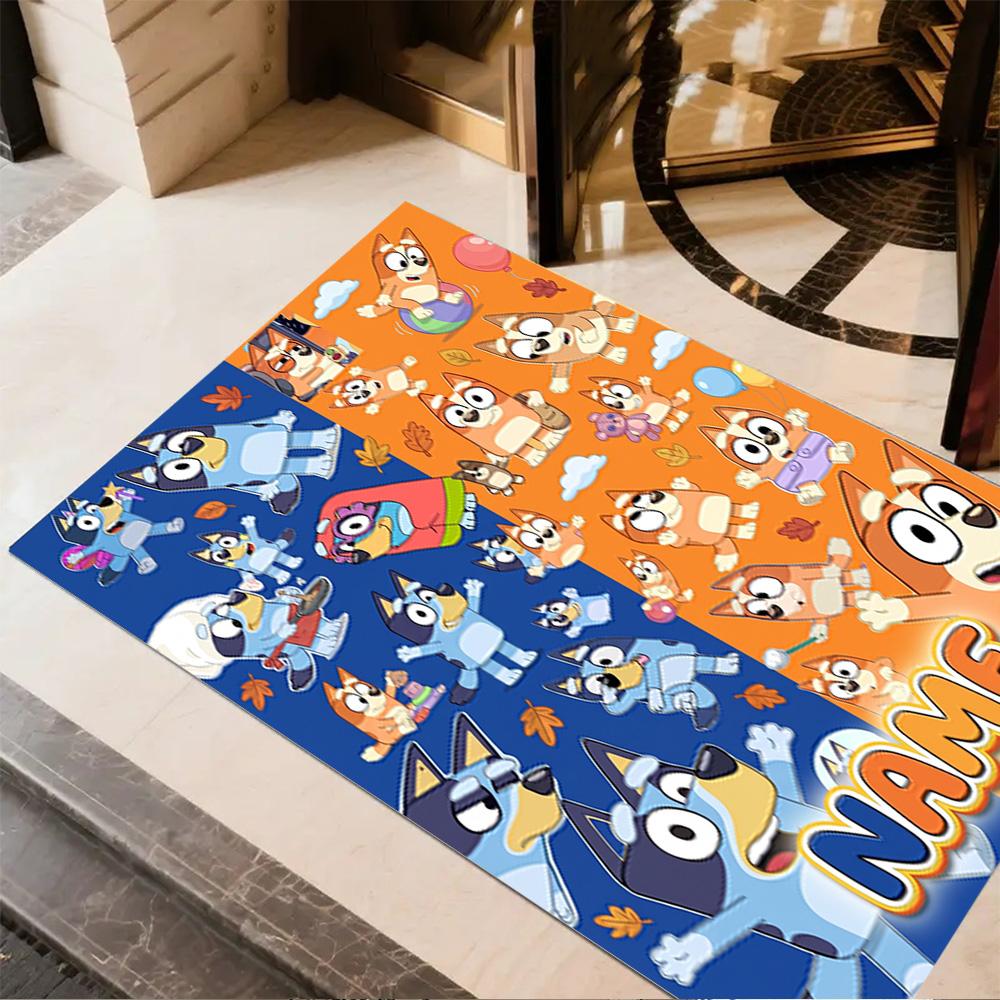 Bluey Cat Adventure Personalized Text Carpet Design for Dining Room Hallway Decorate Room Balcony Anti-slip Rug Office Home Decor Gift for Festivals