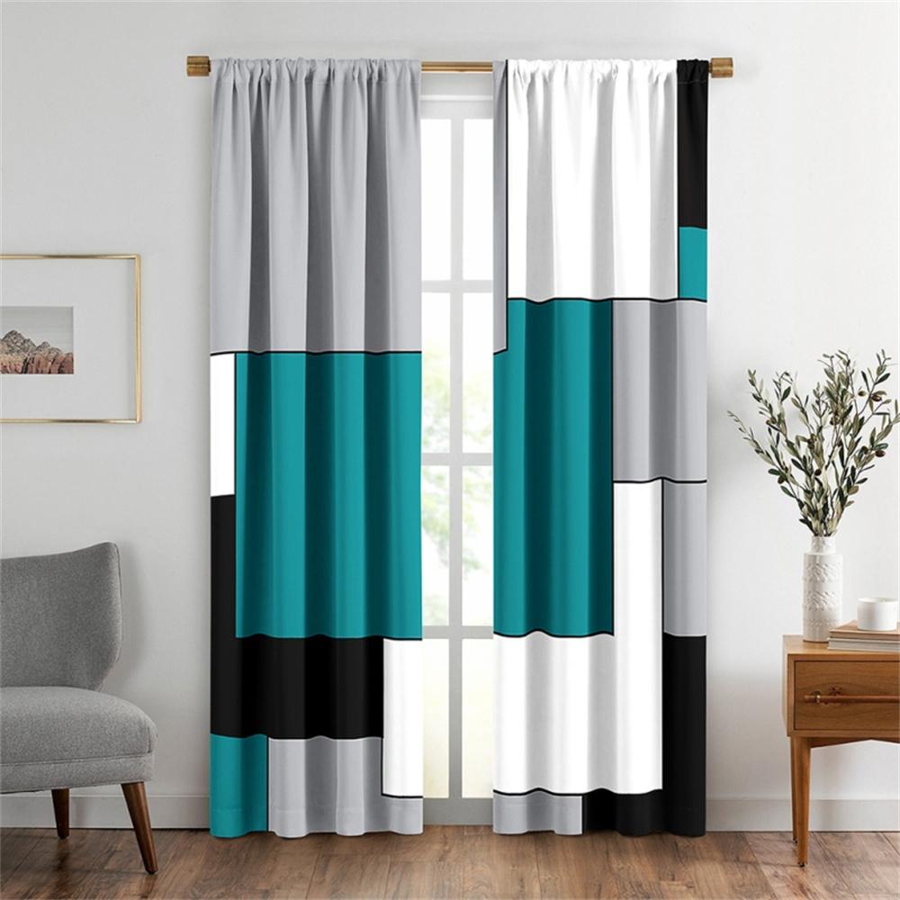 2 Stück Abstrakt geometrische Kunst rot schwarz und grau Modernes Design Lichtfilternde Vorhänge für Wohnzimmer Schlafzimmer Fenster Deko