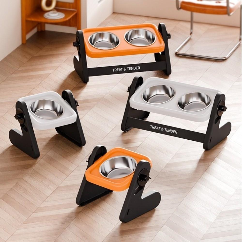 Bol surélevé pour animaux de compagnie en acier inoxydable Hauteur réglable Anti-basculement Bol surélevé pour chien avec support Antidérapant Double bol pour chat Fournitures pour animaux de compagnie