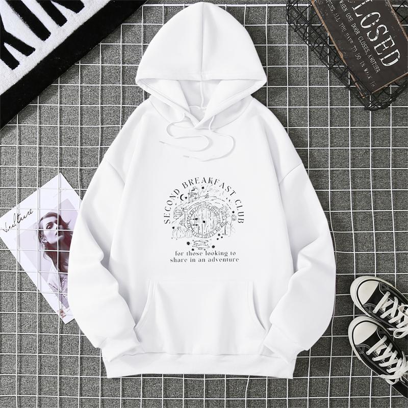 Second Breakfast Club Shirt LOTR The Shire Hoodie Literature Bookworm Tees Vintage Aesthetic Clothes Middle Earth Hooded