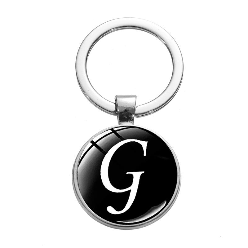 1PC AZ Initial Name Brief Anhänger Schlüsselanhänger Halter Runde Alphabet Schlüsselanhänger Kunst Foto Glas Cabochon Vintage Schmuck
