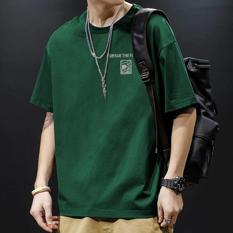 Summer Pure Cotton Short Sleeved Printed T-shirt Men's Loose Round Neck Men's Top Base Shirt Trend Top