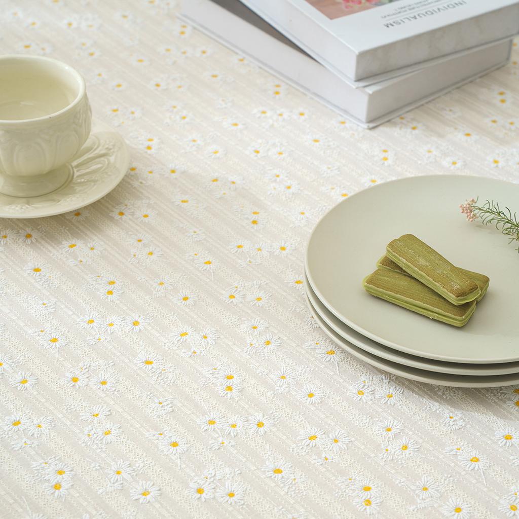Daisy Tassels Cotton Linen Tablecloth,Tea Table Decoration,Rectangle Table Cover for Kitchen Wedding Dining Room,Daisy Tassels