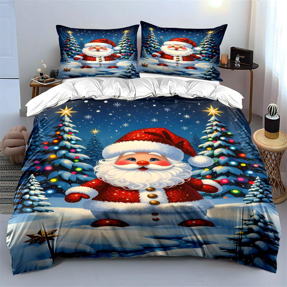 Santa Claus Winter Wonderland Bedding Duvet Cover Set Duvet Cover Pillowcases (1*Duvet Cover 2*Pillowcases, Without Duvet Insert)