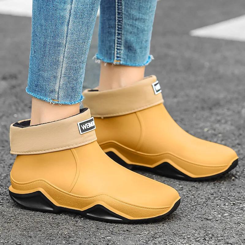Men's Women Ankle Rain Boots Water Proof Non-slip Comfortable Short Boots High Quality Fur Warm Man Shoes Winter Autumn