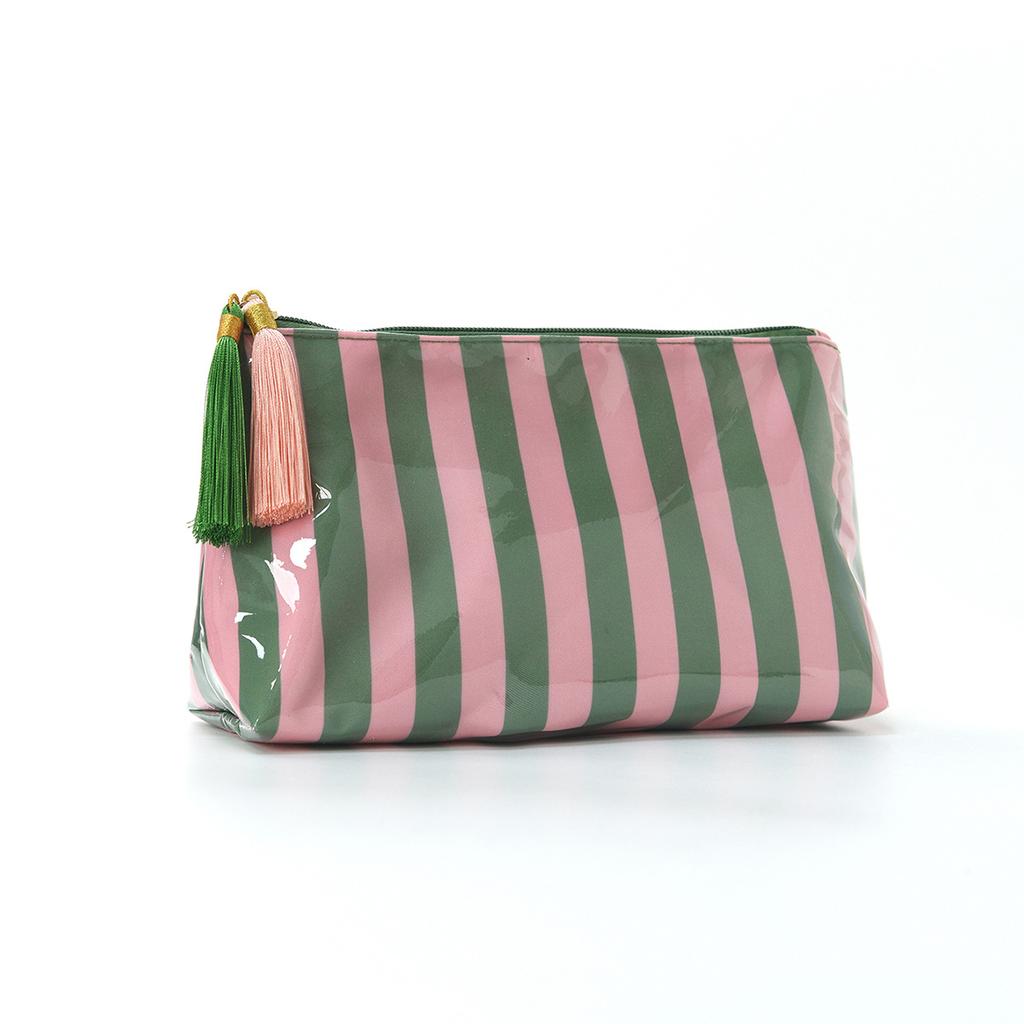Large Striped Wash Cosmetic Bag for Women Portable Zipper Makeup Bag Large Capacity Toiletry Storage Organizer Pouch Bags