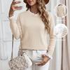 2026 Autumn/Winter European & American Girly Style Lace Patchwork Round Neck Apricot Sweater
