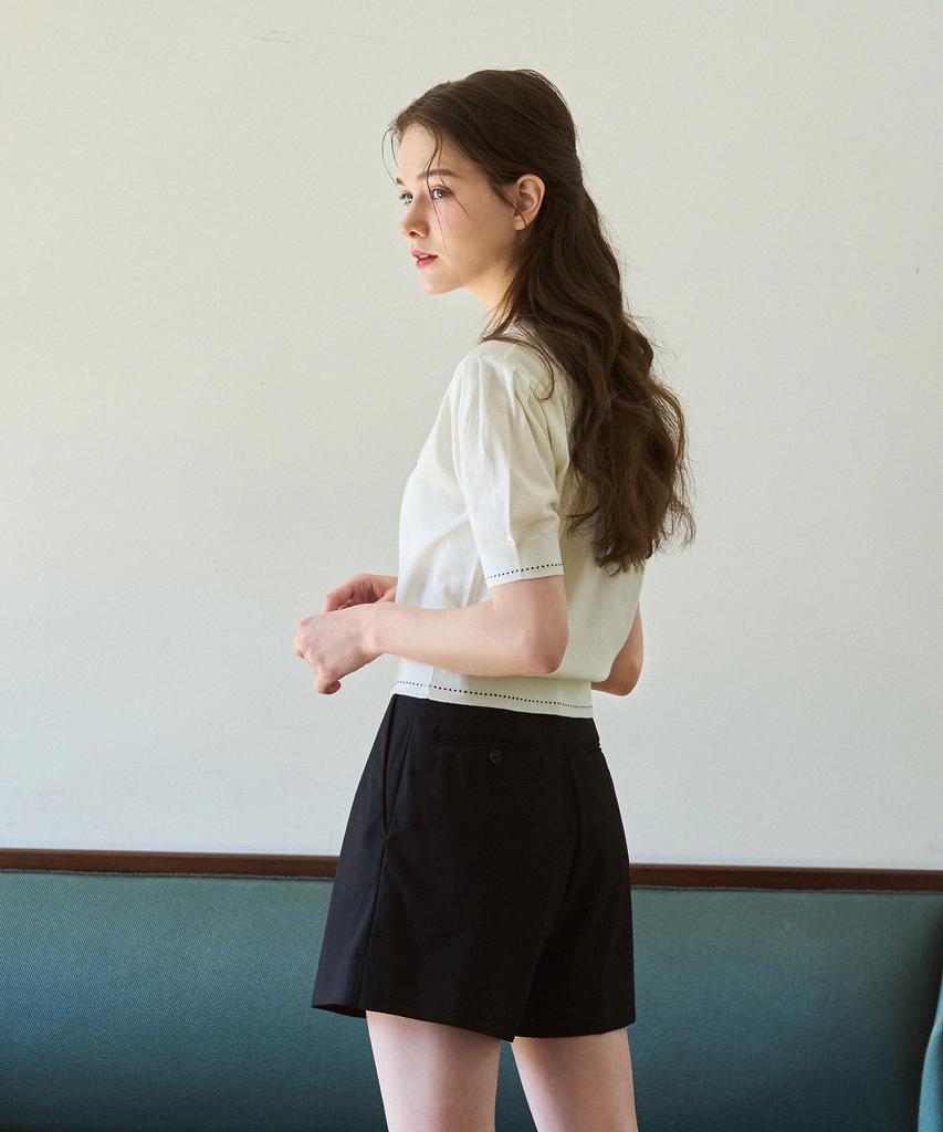 Deuloupisumeon Flower Jacquard Puff Short Sleeve Knit [Navy]