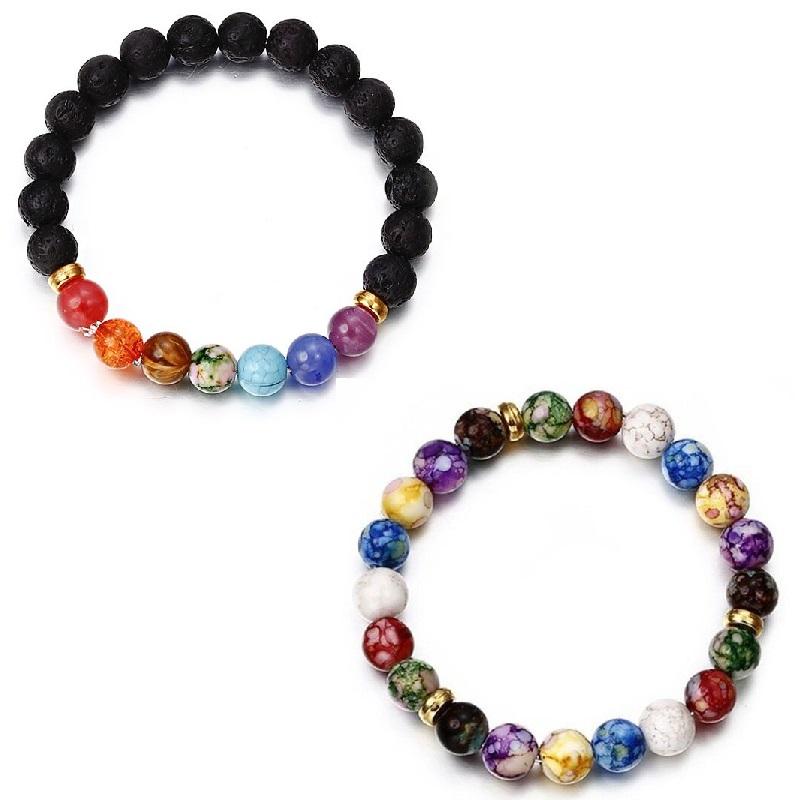 7 Chakras Reiki Healing Stone Bracelet Yoga Balance Energy Imitate Volcanic Stones Beads DIY Handmade Jewelry Beaded