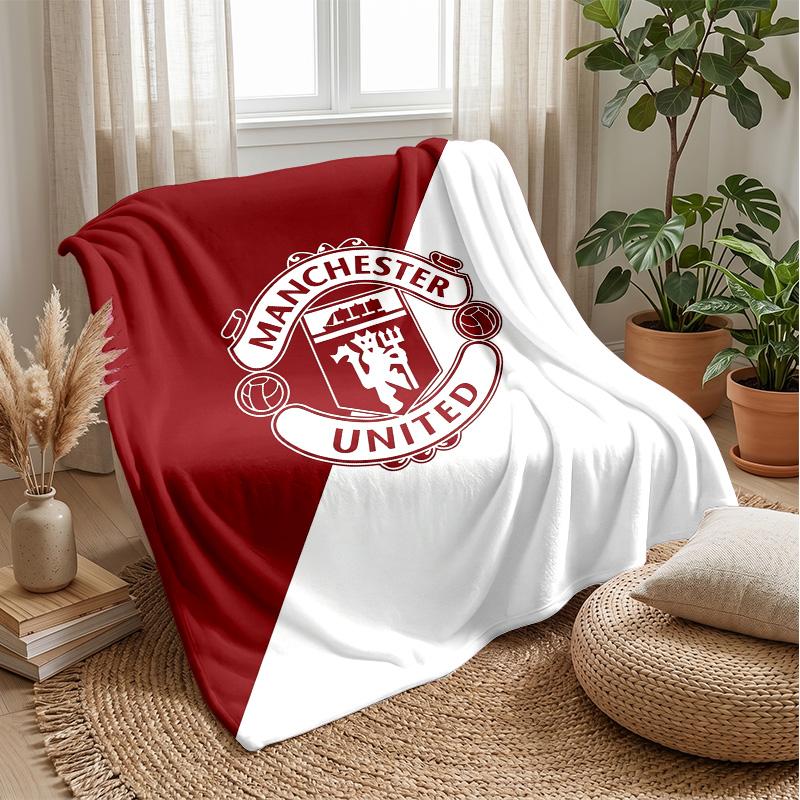 Couverture Douce en Polaire Flanelle Manchester United FC Couverture Jetée Légère Confortable Chaude Pour Canapé Lit Décoration Intérieure