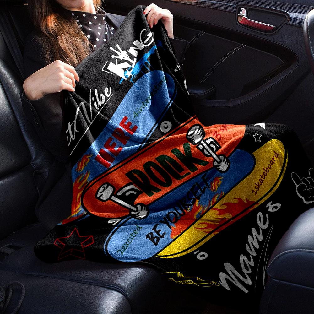 Custom Name Skateboard Theme Printed Blanket - Perfect for Couch, Bed, Travel & Outdoor Use | Machine Washable, Cozy & Durable.