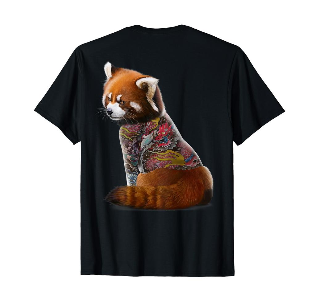 Koszulka z tatuażem panda ruda i tradycyjnym japońskim smokiem Irezumi
