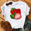 Maycaur New Kawaii Fruits Strawberry Print Women Tops Casual Female Short-sleeved Streetwear Black Round Neck Oversized T-shirts