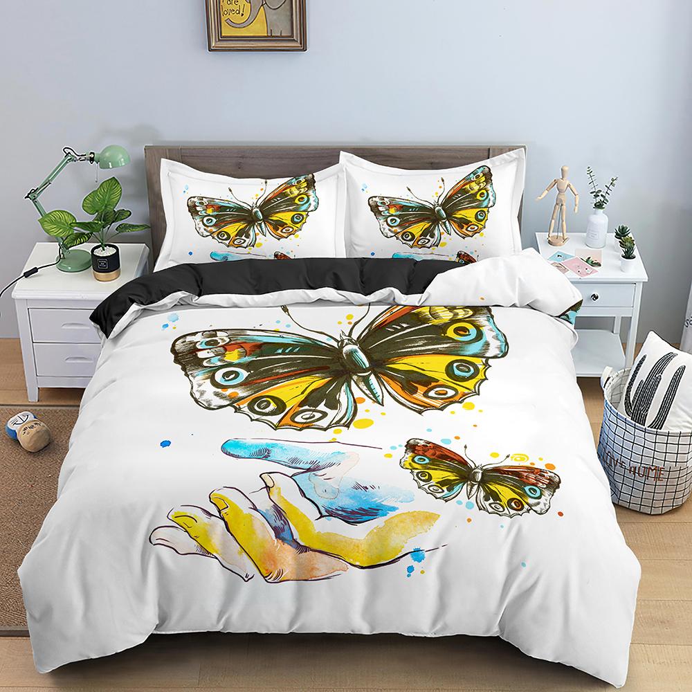Housse de couette papillon taille King Queen Ensemble de literie animalier floral pour adolescents adultes Belle fleur 2/3 pièces Housse de couette en polyester