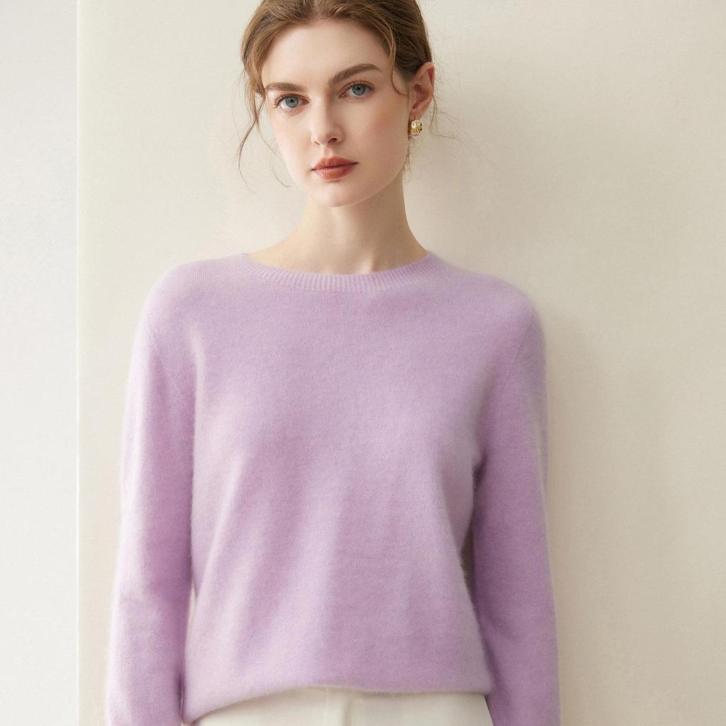 Reiner Kaschmir Damen Lockerer Pullover - Rundhalsausschnitt, Einfarbig, Warme Strickware für Herbst/Winter