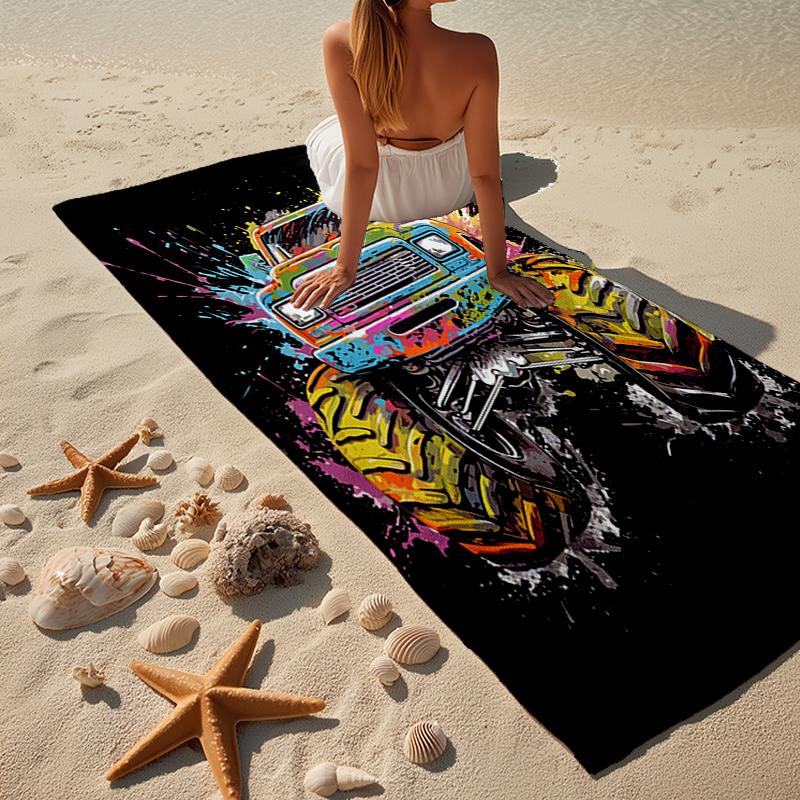 Monster Truck Adventure Beach Towel, Super Soft Microfiber, Gift for Her/Him, Birthday, for Pool, Beach, Travel, Home Decor Fan Gifts
