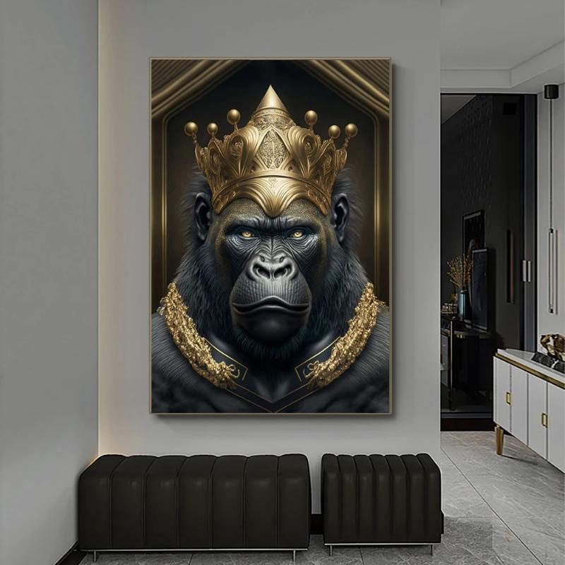 Metallskulptur Gorilla Konge Lerretmaleri Trykk Gull Løve Tiger Hjort Okse Plakat Kunst Dyrestatue Bilde Veggdekorasjon