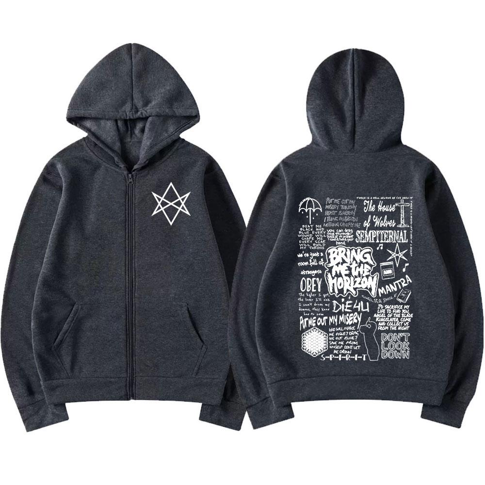 BringMe TheHorizon Zipper Hoodies BMTH Heavy Metal Rock Band Zip Up Hooded Sweatshirts Men Women Oversized Hoodie Jackets