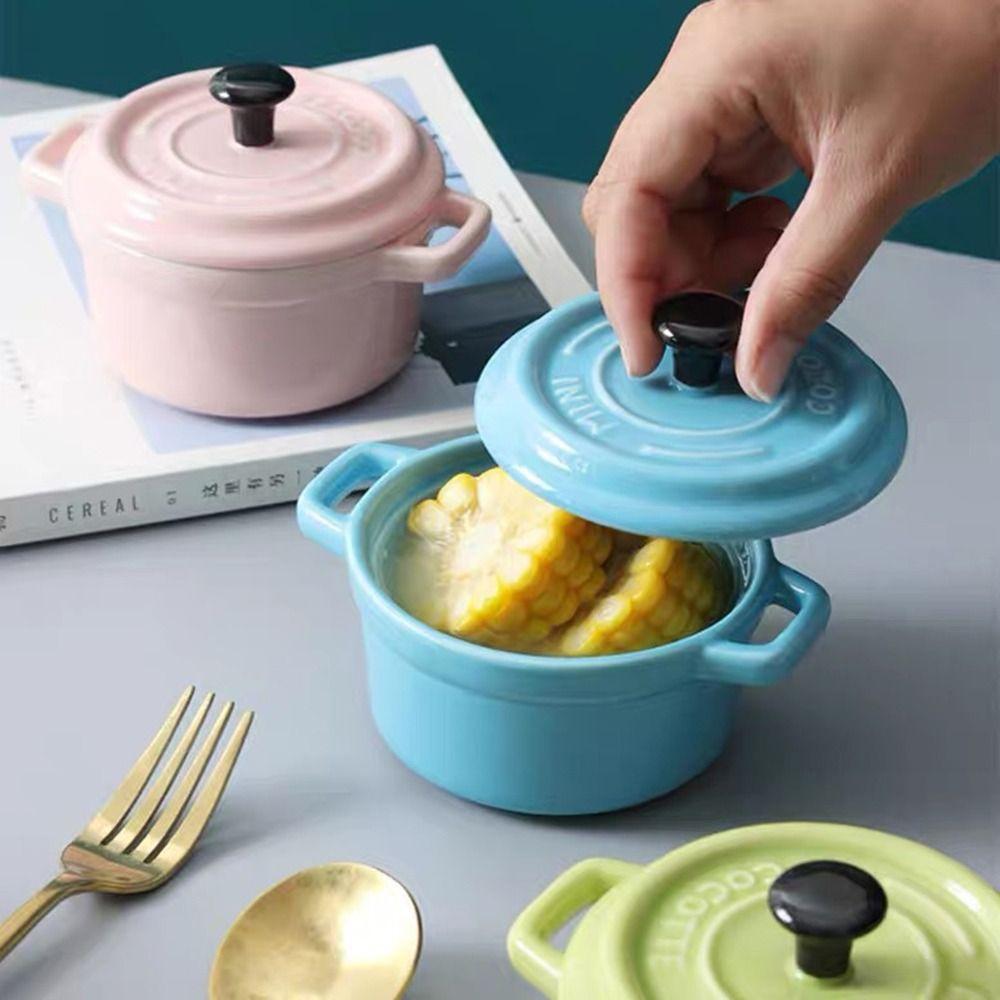 Anti-scalding Ceramic Breakfast Bowl 200ml Hanging Ears Steamed Egg Bowl Reusable Dustproof Creme Brulee Bowl Salt/Sugar