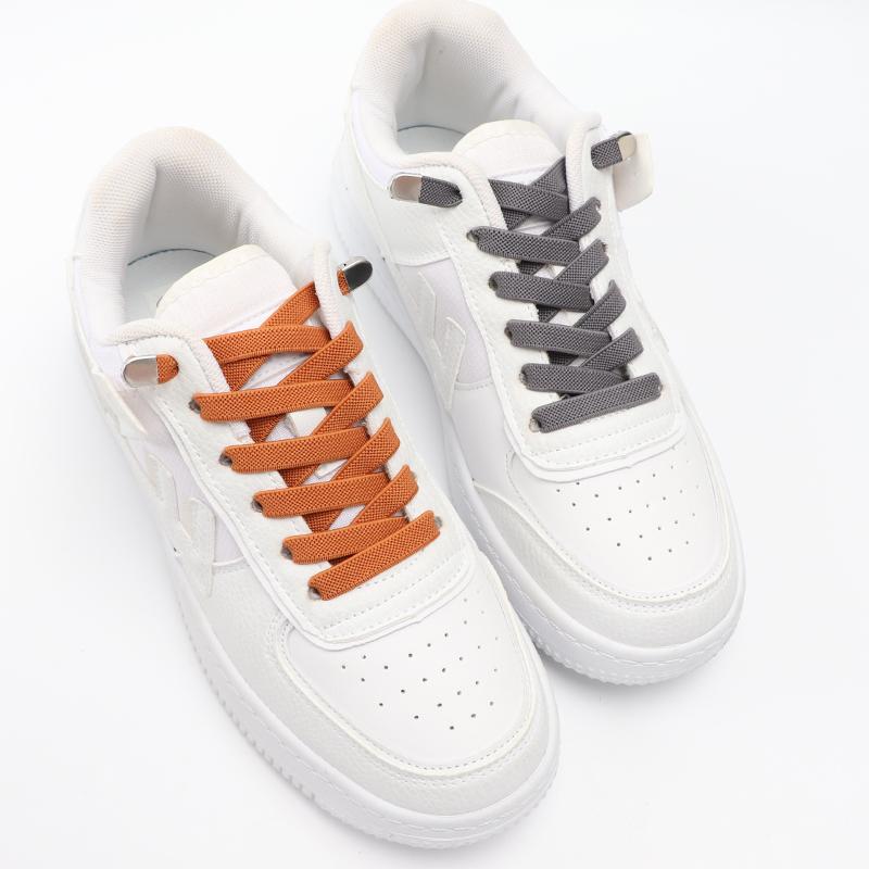 No Tie Shoelaces Metal Press Lock Elastic Shoe Laces For Sneakers 8MM Widened Chequered Weave Lazy Shoes Lace Unisex 1 Pair