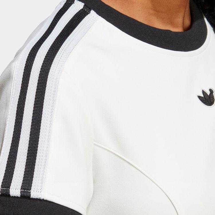adidas Originals Striped Color Block Logo Cropped Short Sleeve T-Shirt Women Tops White IB4547