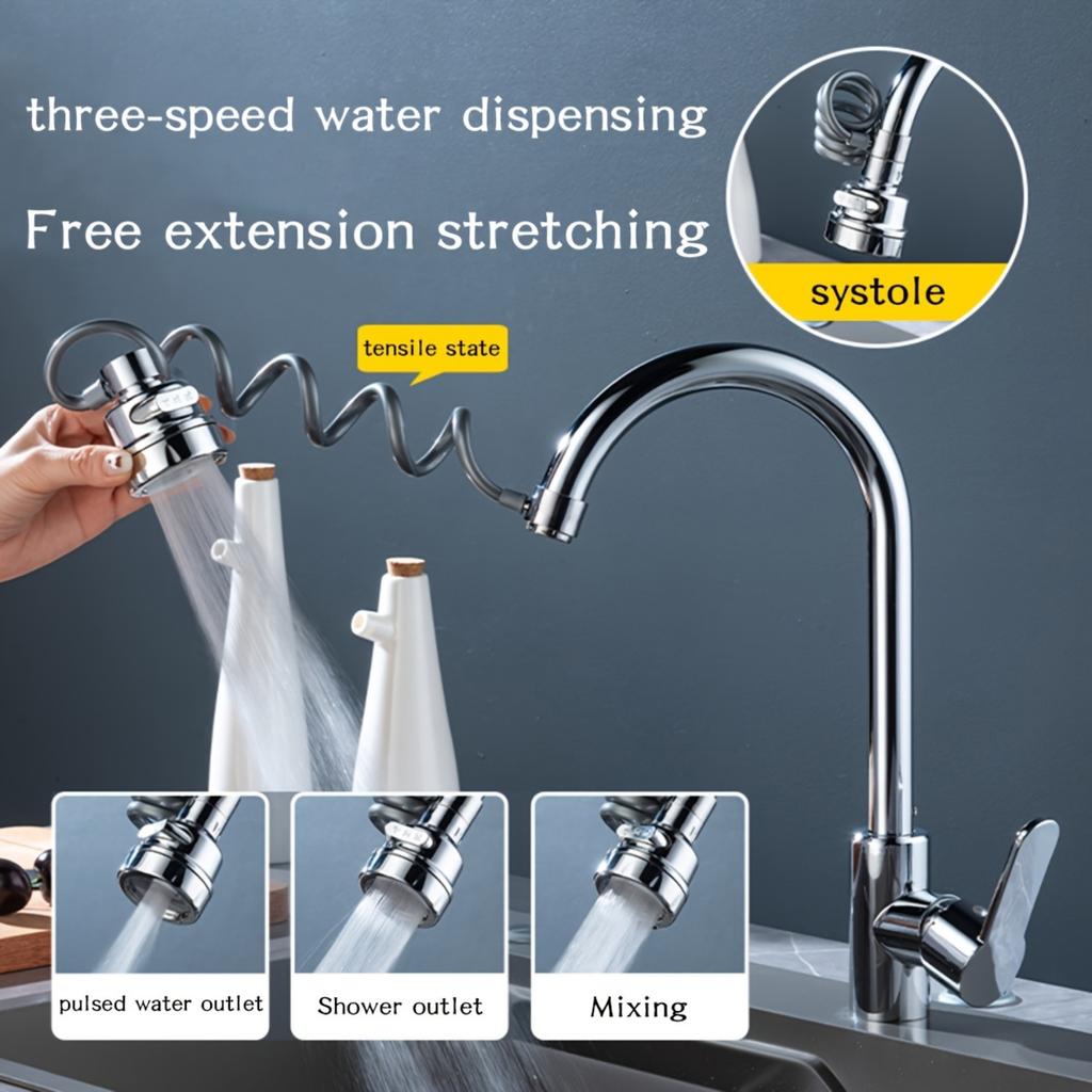 3-Mode Adjustable Faucet Extender with Splash Guard - PVC Telescopic Arm for Kitchen & Bathroom Sinks