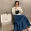 Plus Size Denim Long Skirt Half-length Cake Puffy Umbrella Skirt Mid-length Elastic High Waist Women's Clothing